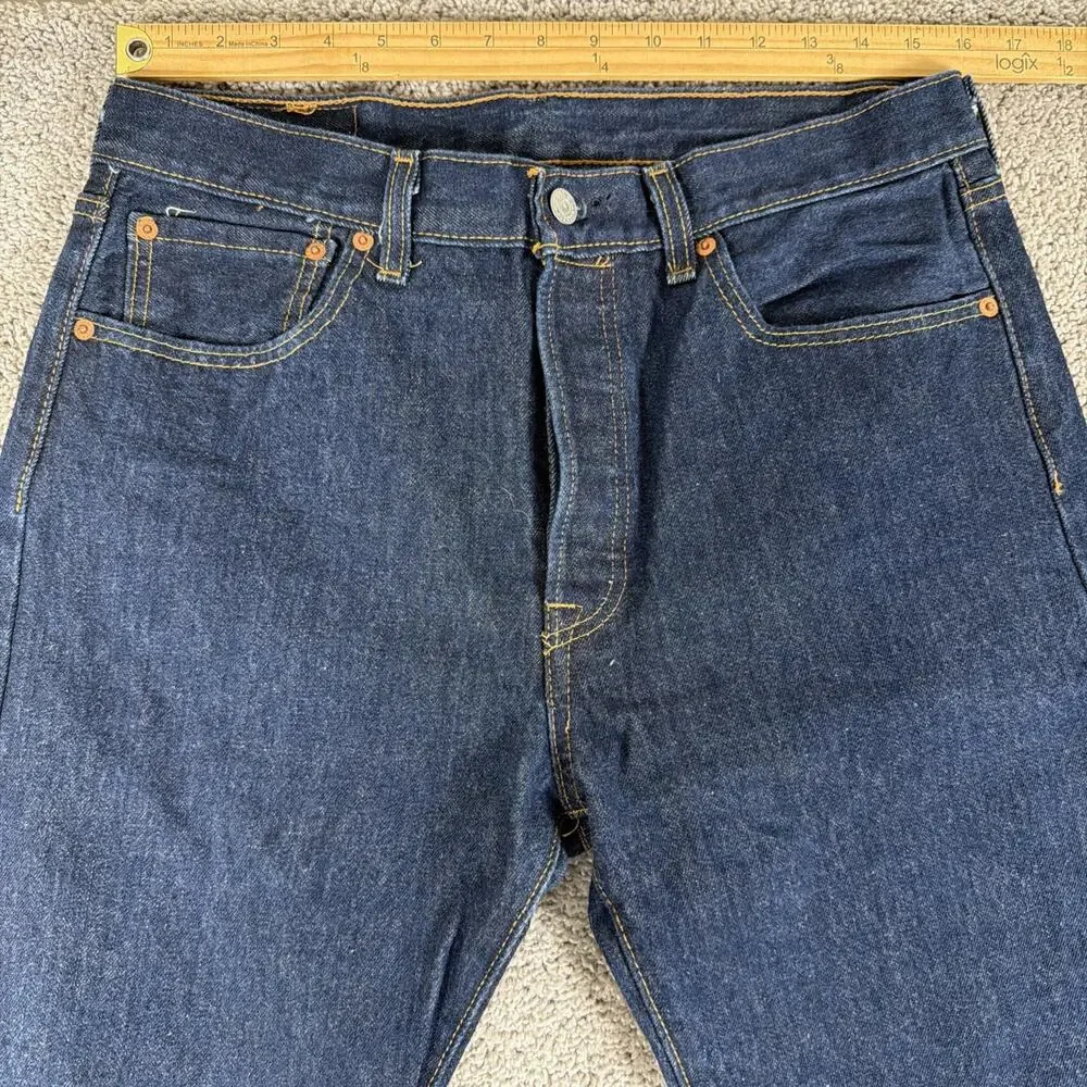 Levis 501 Jeans Men 33x34 Dark Blue Button Fly Denim Straight Leg 00501-0115